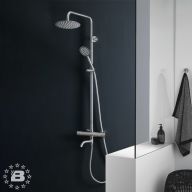 Душевая система MELANA-F610307-T Stello нерж.сталь, с тропическим душем, лейкой, термостатом