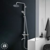 Душевая система MELANA-F610107 Tondo нерж.сталь, с тропическим душем, лейкой и смесителем